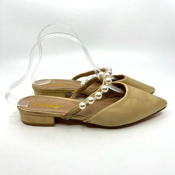 Lulus Hershie Champagne Satin Pearl Mules Women's 7 US - Picture 3 of 9